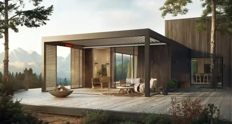 Terrassenüberdachung mit modernem Outdoor-Bereich und integrierter Beschattung